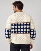 Men's Cotton Blend Sweater with Diamond Knit Pattern — Cream White back
