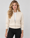 Apricot cable knit zip cardigan, front studio view