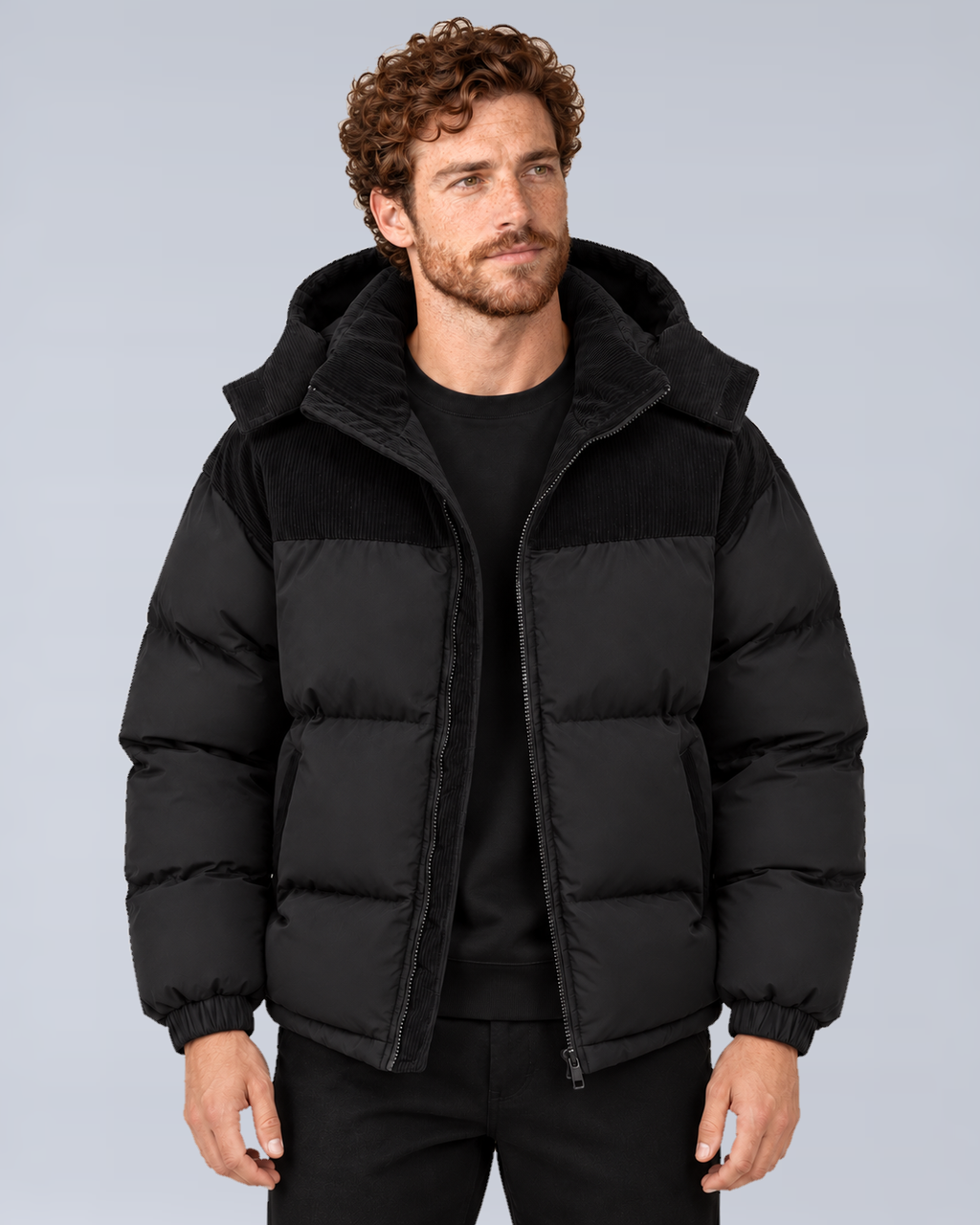 Men's Oversized Hooded Puffer Jacket in Black