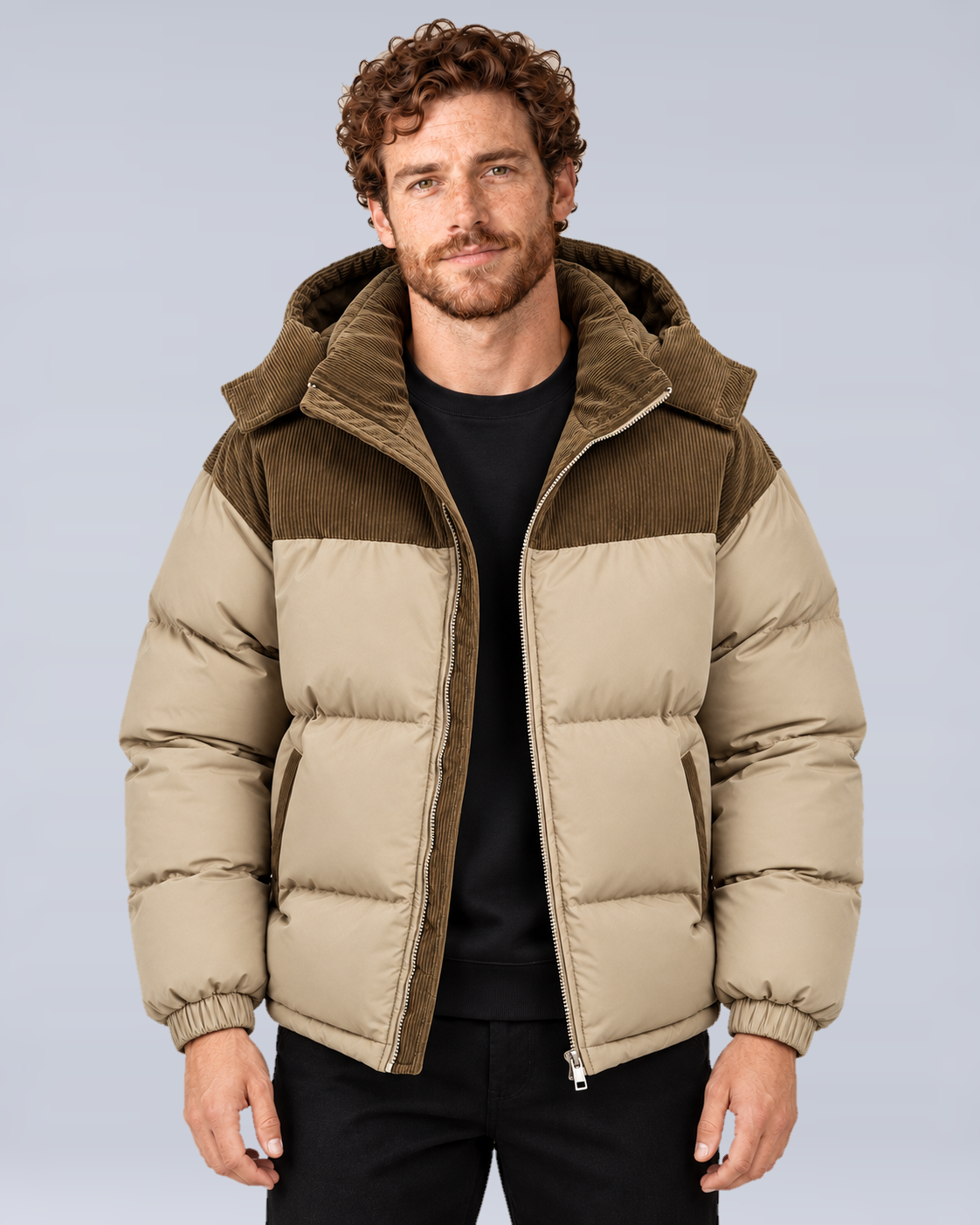 Men's Oversized Hooded Puffer Jacket in Khaki