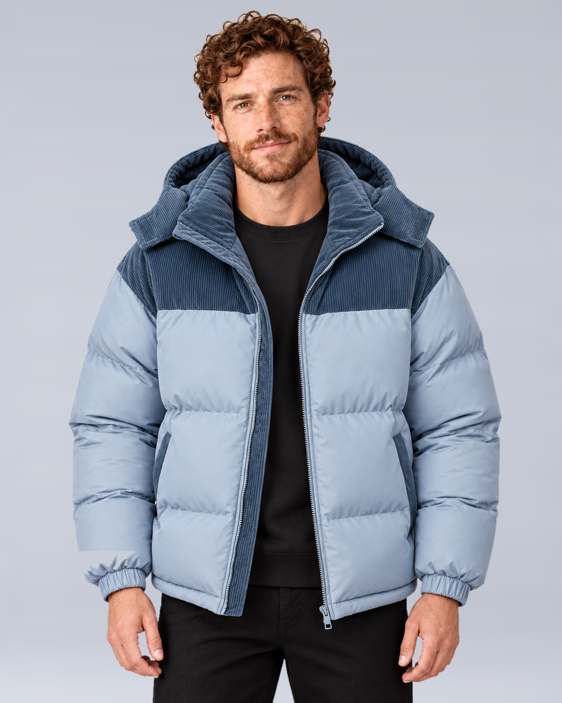 Men's Oversized Hooded Puffer Jacket in Sky Blue