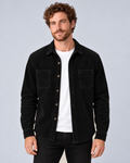 Men's Corduroy Overshirt Shacket with Lapel Collar in Black
