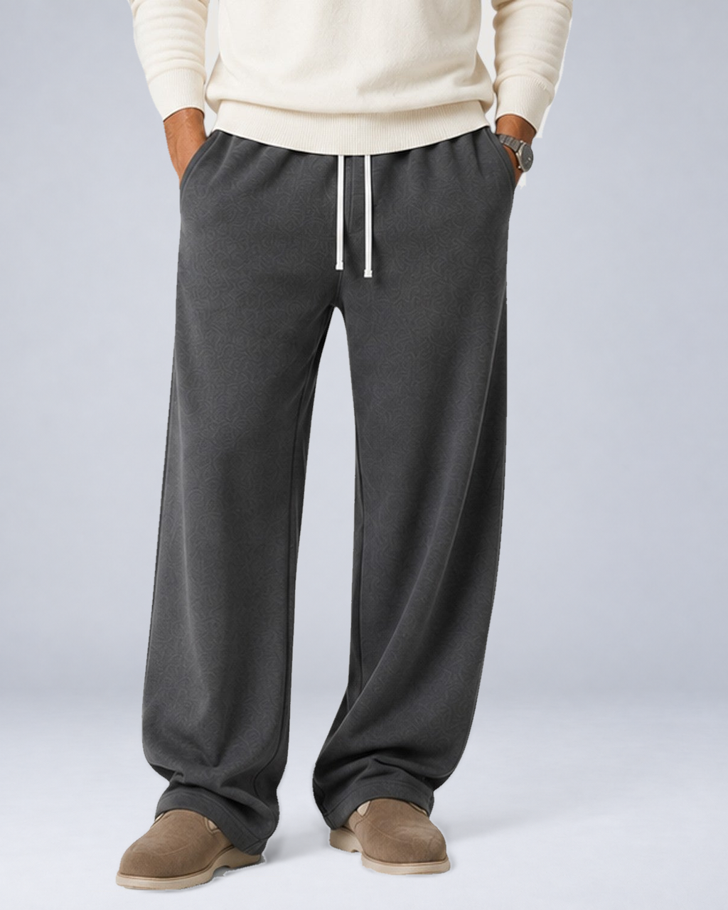 Men's Thick Knit Drawstring Jogger Pants in Dark Grey