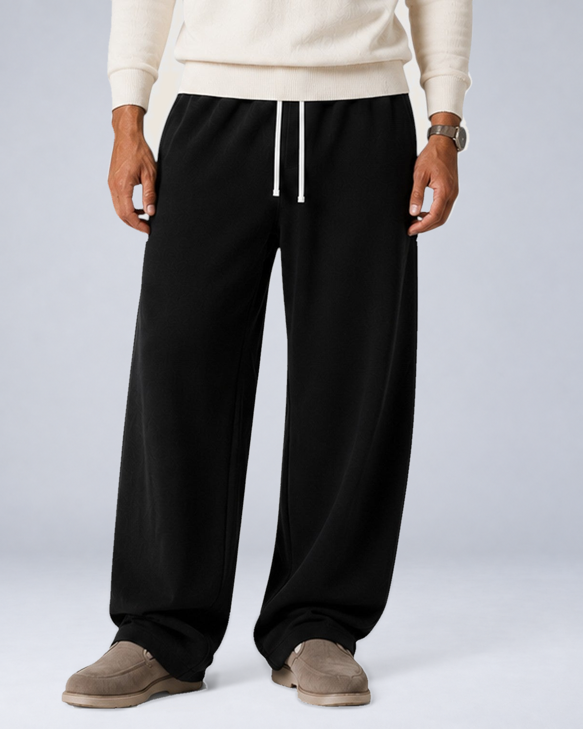 Men's Thick Knit Drawstring Jogger Pants in Black