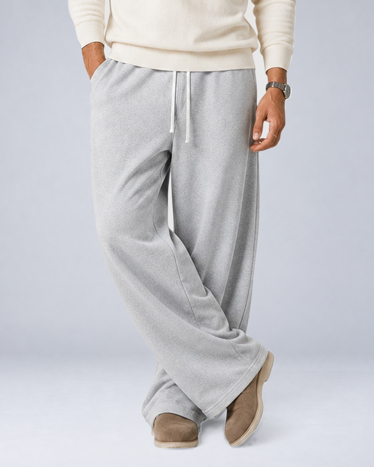 Men's Thick Knit Drawstring Jogger Pants in Light Grey