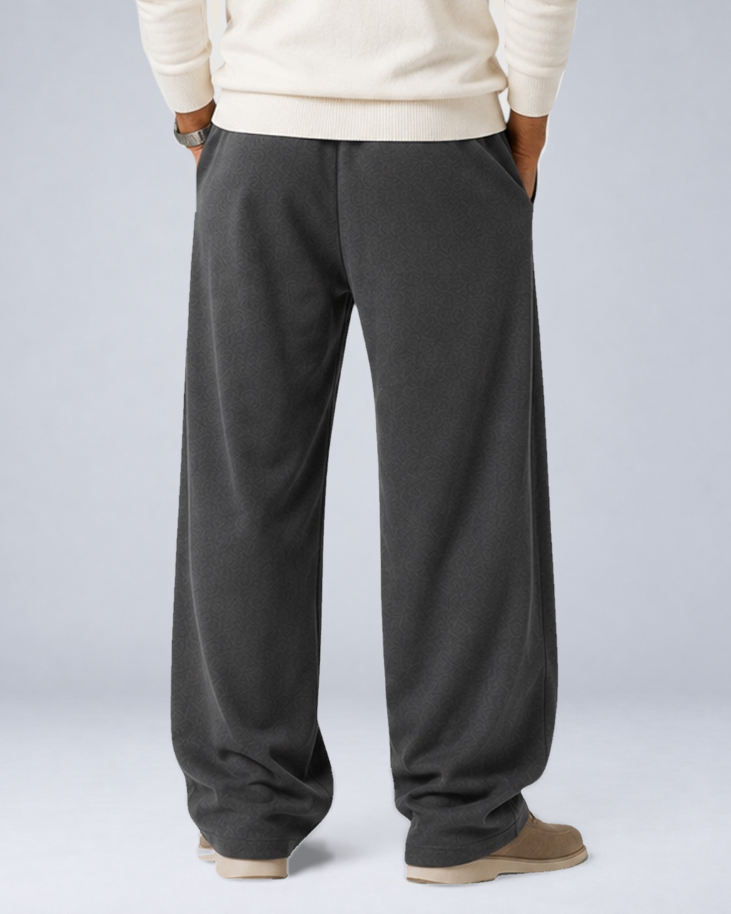 Men's Thick Knit Drawstring Jogger Pants in Dark Grey - rear