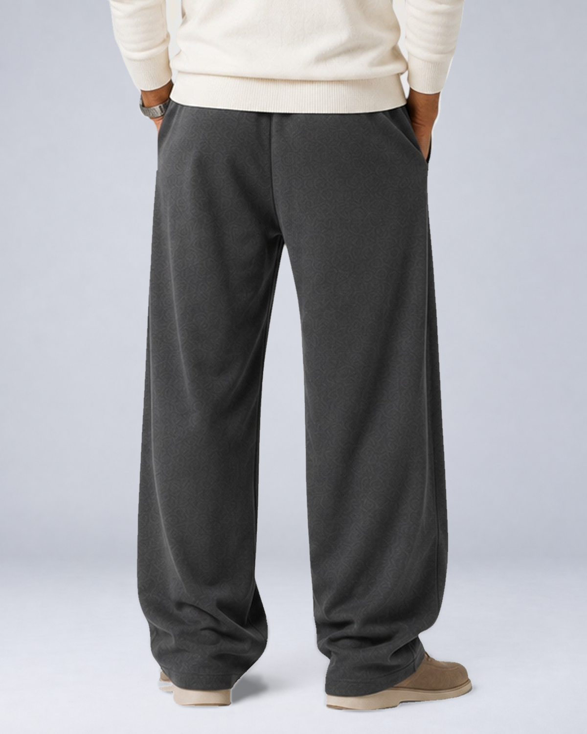 Men's Thick Knit Drawstring Jogger Pants in Dark Grey - rear