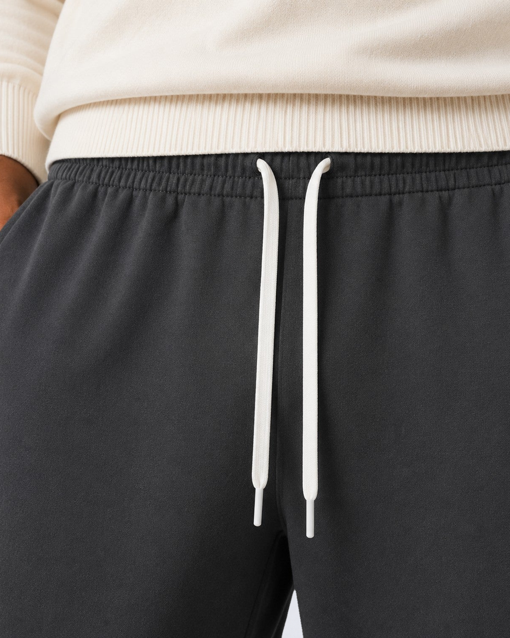 Men's Thick Knit Drawstring Jogger Pants in Dark Grey - detail