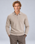 Men's Wool-Blend Quarter-Zip Polo Sweater in Beige