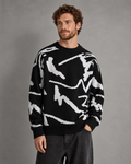 Avery & Mercer men's abstract graphic knit jumper, black front
