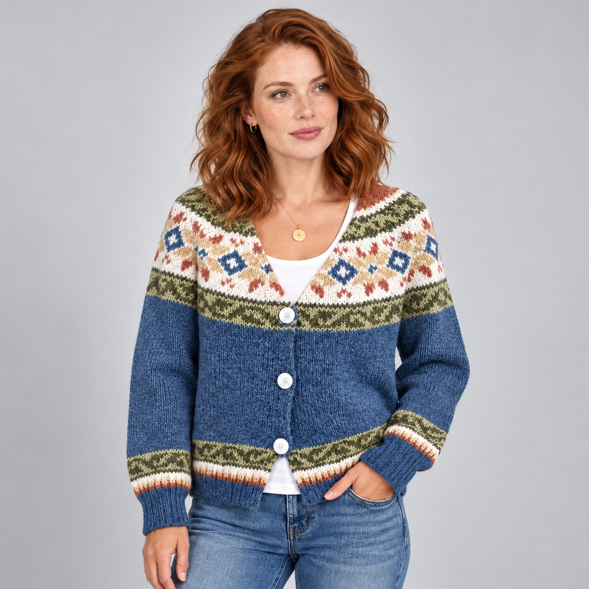 Avery & Mercer women's Fair Isle cardigan, mixed front