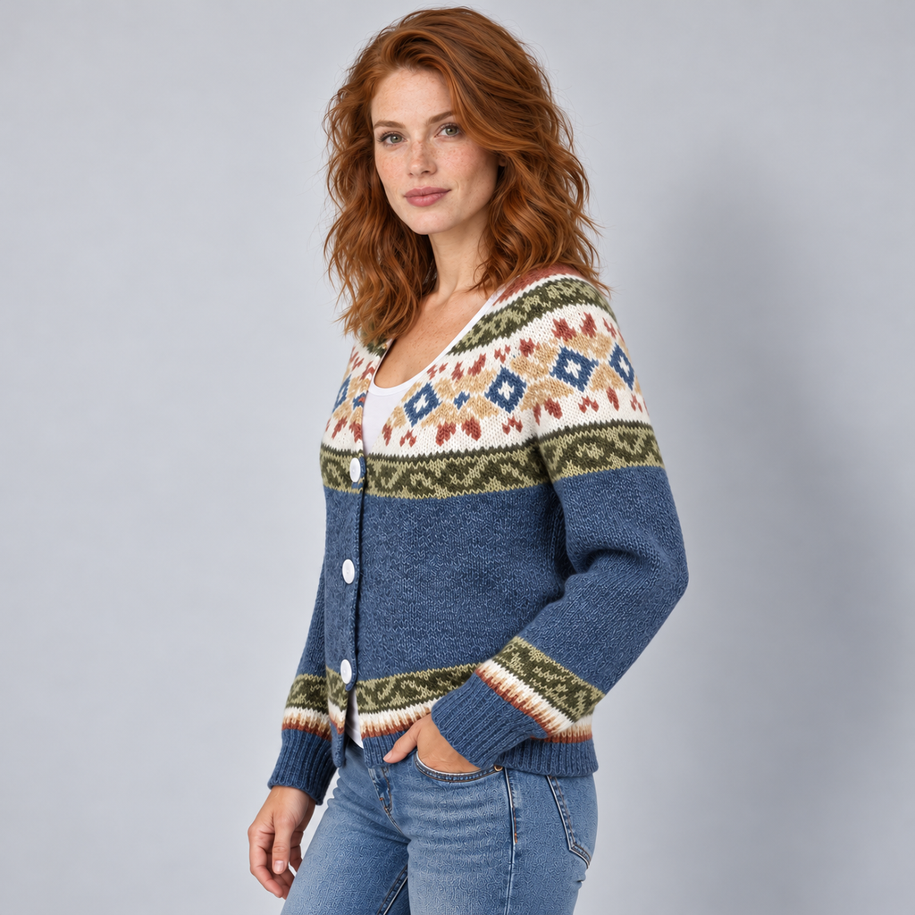 Avery & Mercer women's Fair Isle cardigan, mixed side
