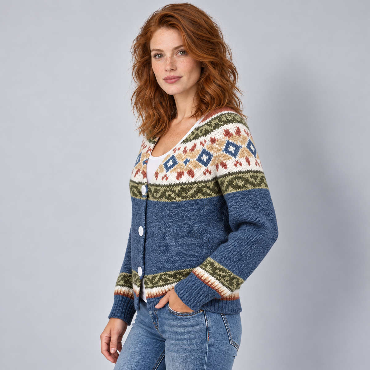 Avery & Mercer women's Fair Isle cardigan, mixed side