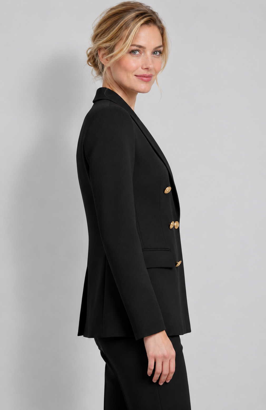 Avery & Mercer women's double-breasted blazer, black side