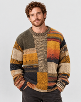 Men's Chunky Knit Jumper with Patchwork Colourblock Panels
