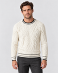Avery & Mercer men's cashmere cable knit sweater, offwhite hero studio view