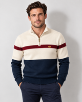 Men's Quarter-Zip Pullover with Contrast Design and Ribbed Collar