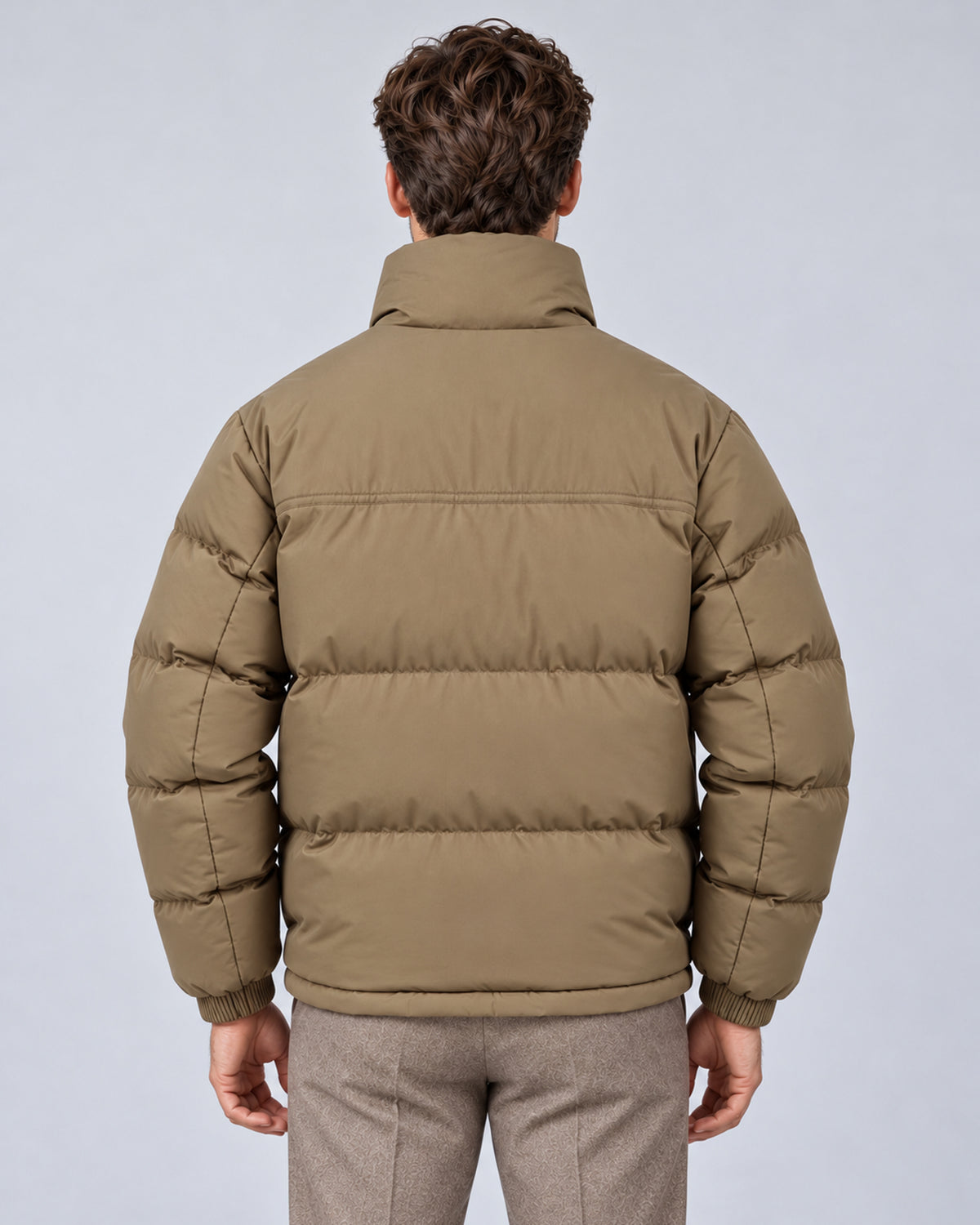 Olive Green reversible puffer jacket, back view