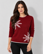 Women's snowflake knit sweater, Burgundy front
