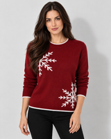 Women's Snowflake Christmas Crew Neck Long Sleeve Relaxed Knit Sweater