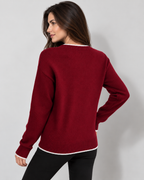 Women's snowflake knit sweater, Burgundy back