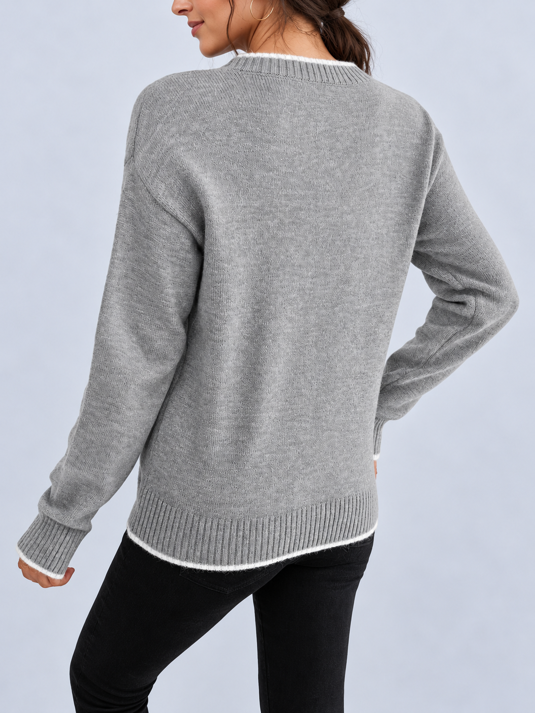 Women's snowflake knit sweater, Grey back