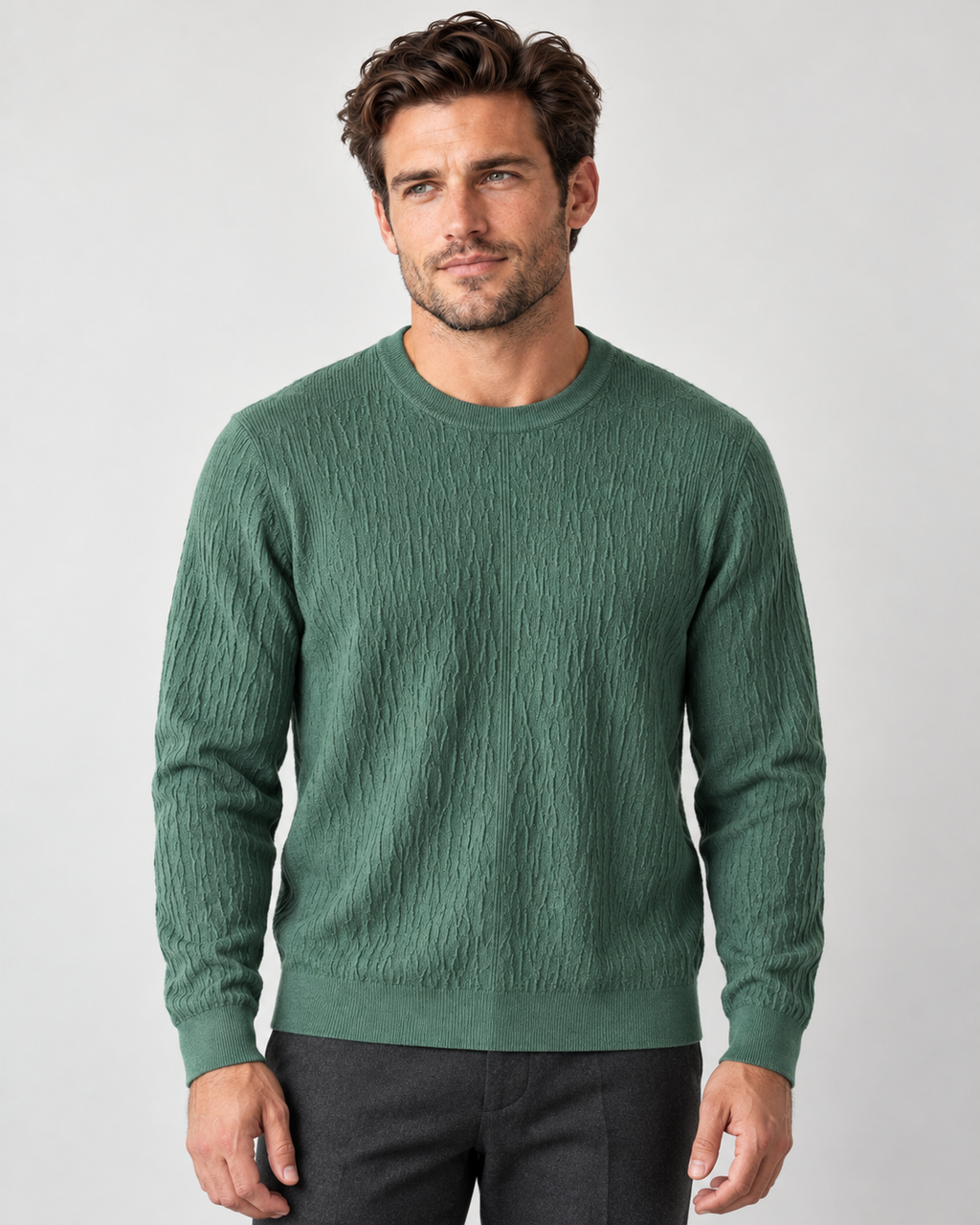 Swiss Alps Textured Crew-Neck Sweater – Pine Green front
