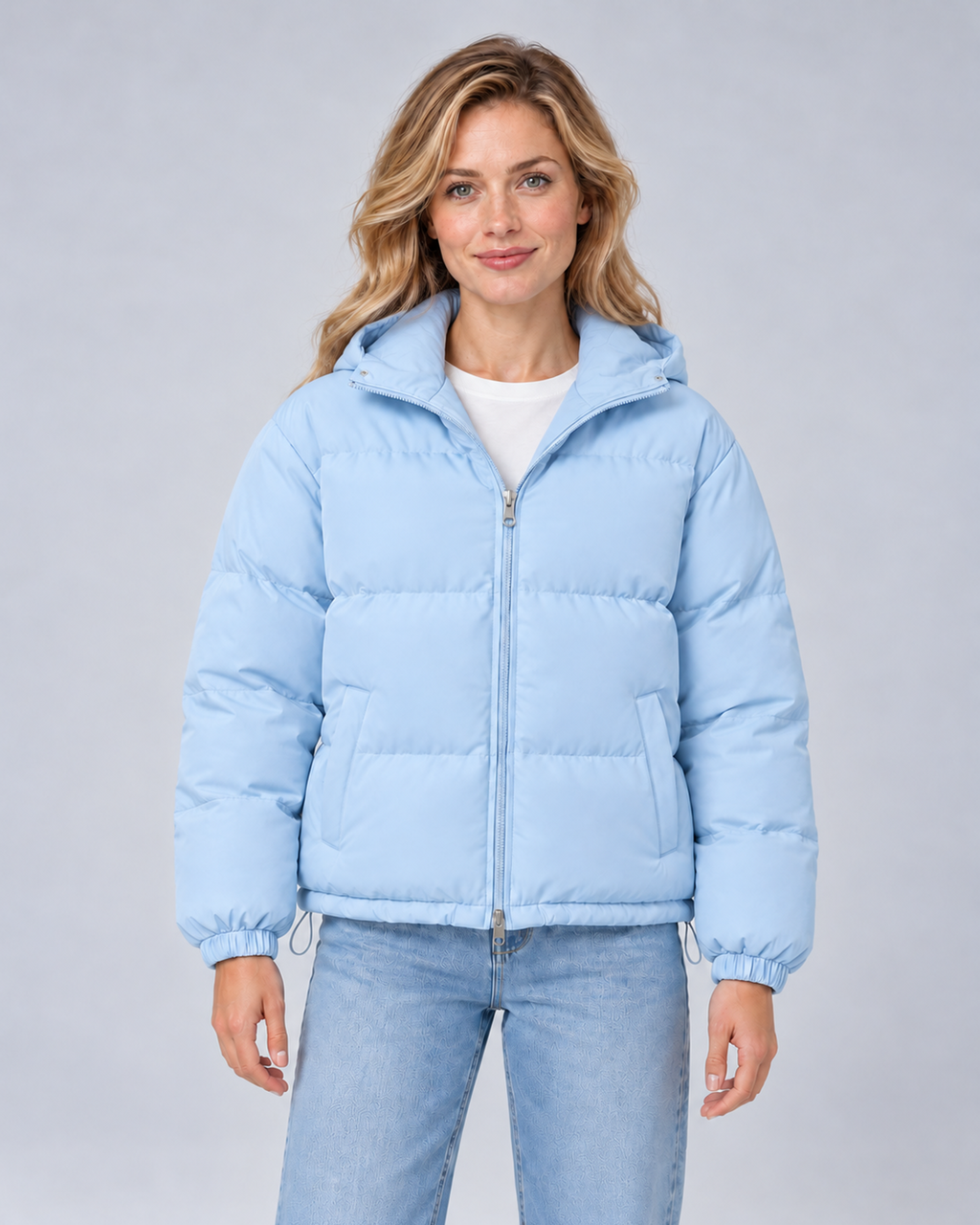Unisex Hooded Cotton Puffer Jacket – baby blue hero – Avery W01 grey studio
