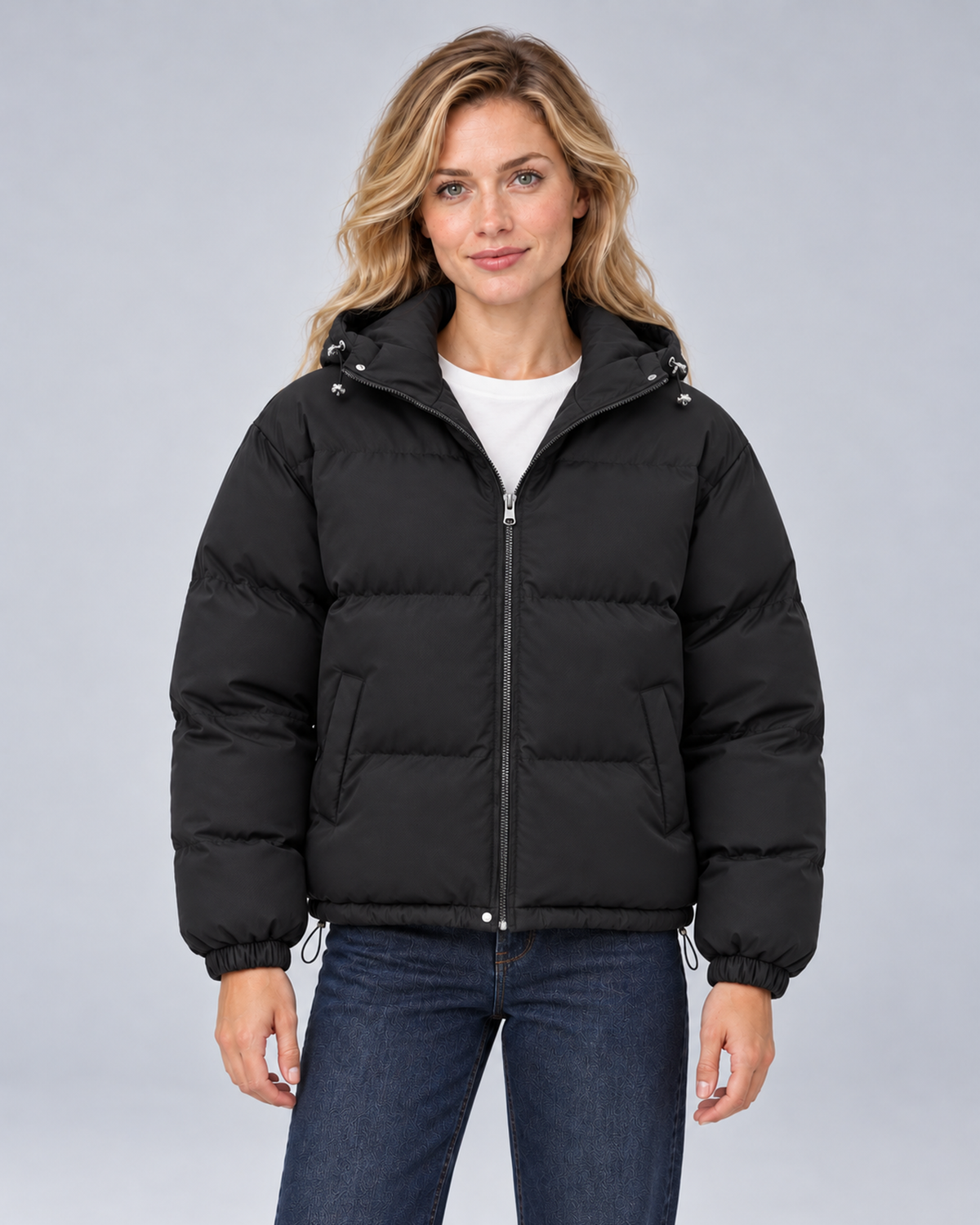 Unisex Hooded Cotton Puffer Jacket – black hero – Avery W01 grey studio