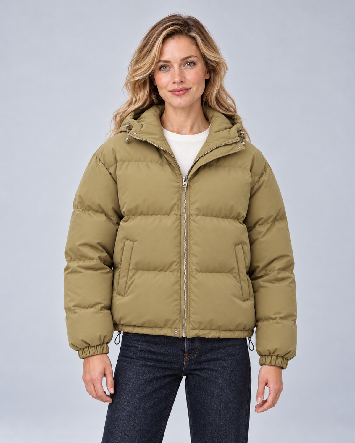 Unisex Hooded Cotton Puffer Jacket – khaki hero – Avery W01 grey studio