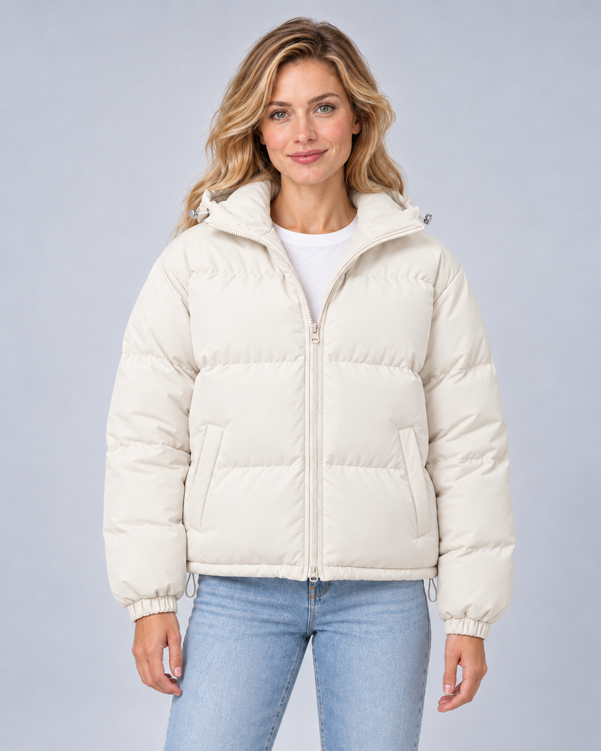 Unisex Hooded Cotton Puffer Jacket – off white hero – Avery W01 grey studio