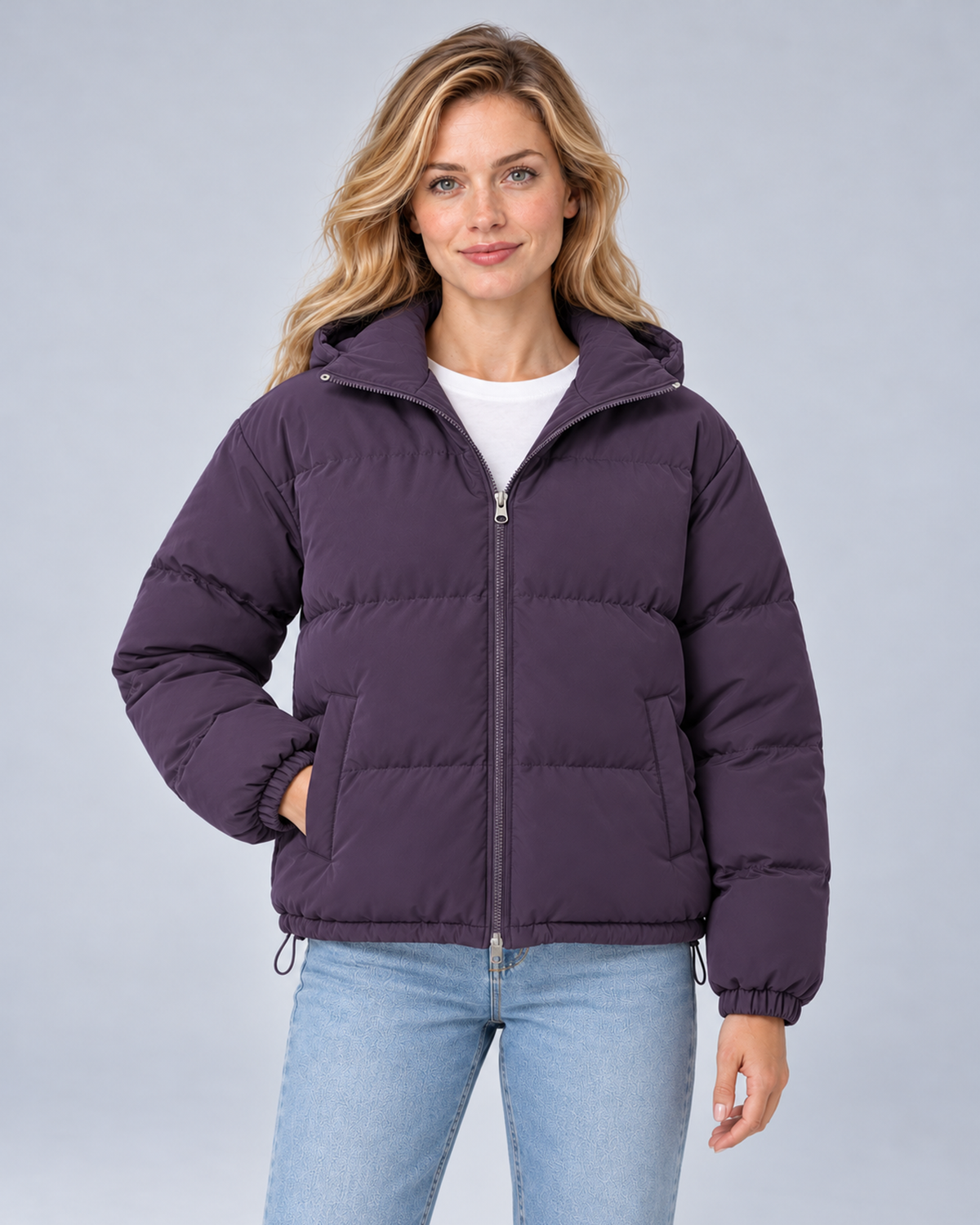 Unisex Hooded Cotton Puffer Jacket – purple hero – Avery W01 grey studio