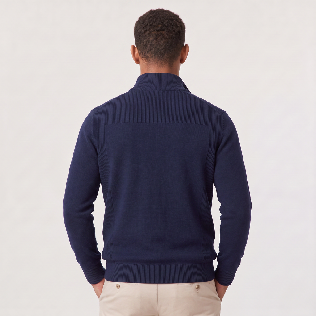 Men's Quarter-Zip Knitted-Look Sweater with Stand Collar