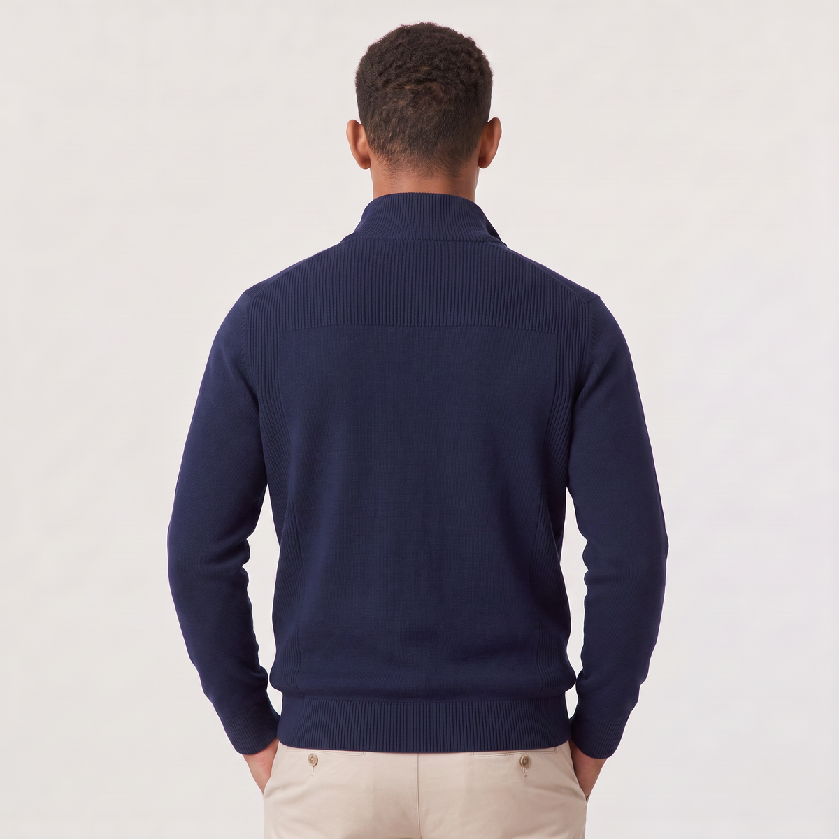 Men's Quarter-Zip Knitted-Look Sweater with Stand Collar
