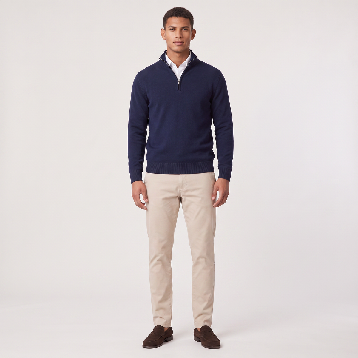 Men's Quarter-Zip Knitted-Look Sweater with Stand Collar