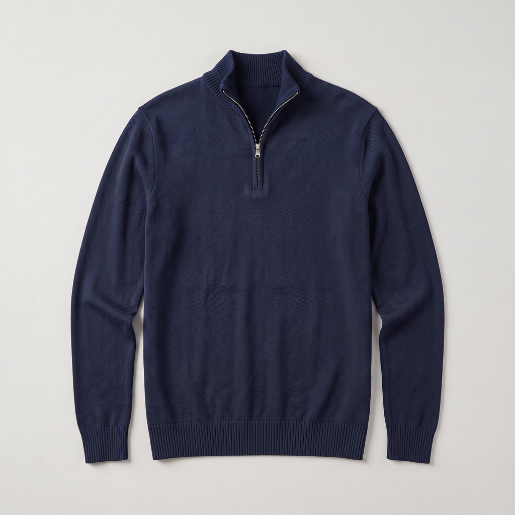 Men's Quarter-Zip Knitted-Look Sweater with Stand Collar