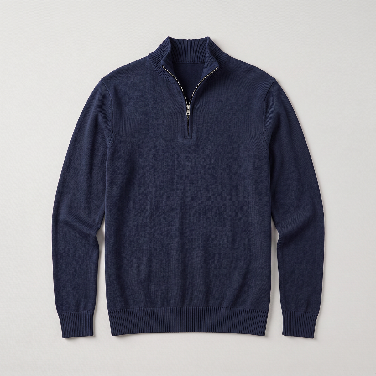 Men's Quarter-Zip Knitted-Look Sweater with Stand Collar