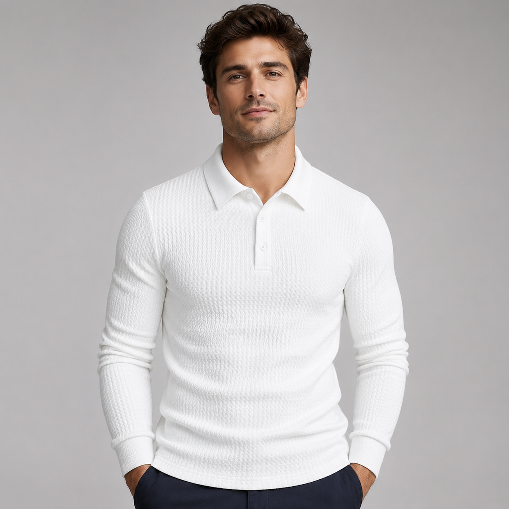 Men's Long-Sleeve Ribbed Polo Sweater