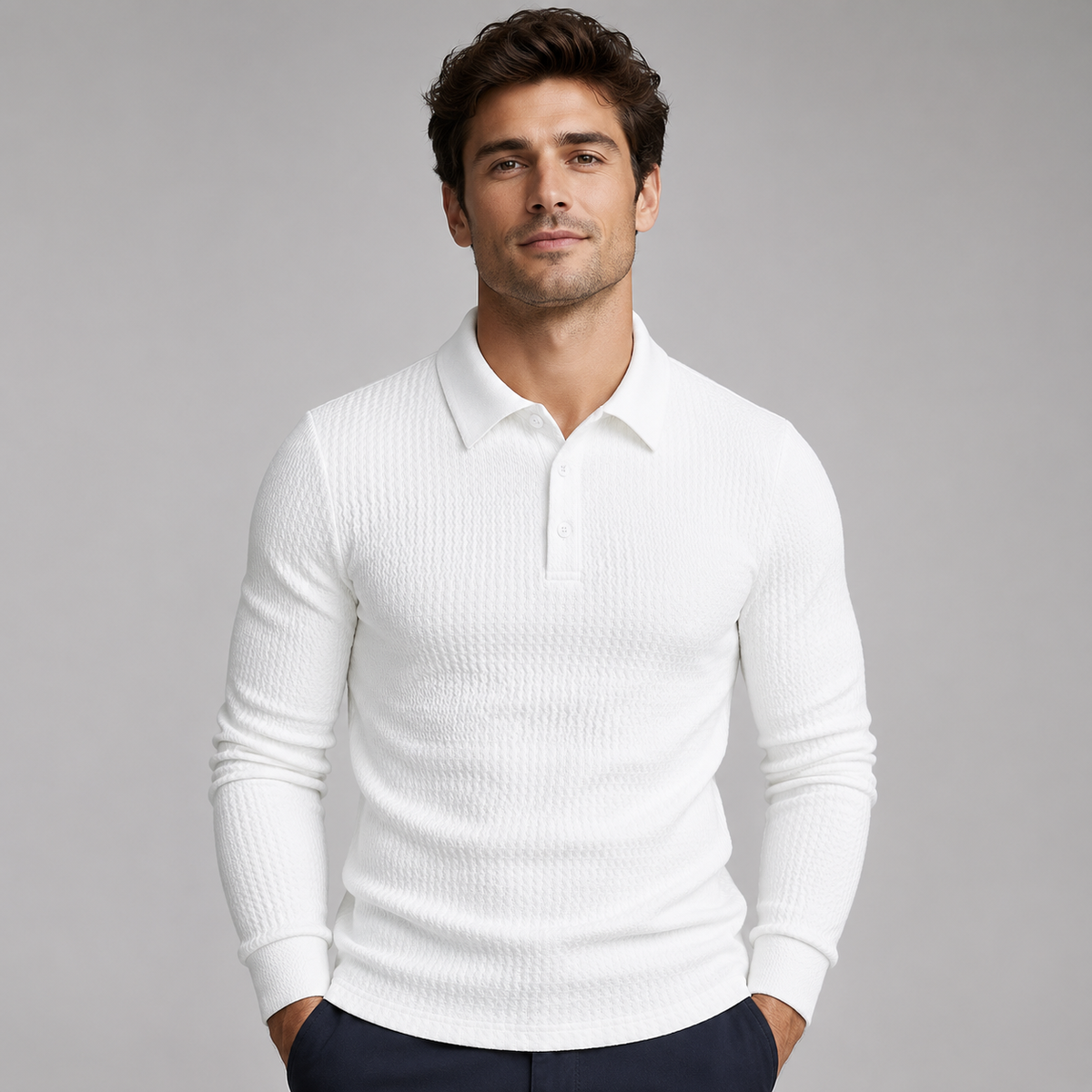 Men's Long-Sleeve Ribbed Polo Sweater
