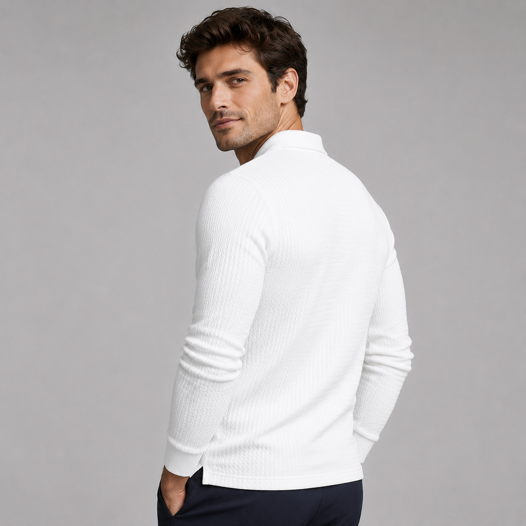 Men's Long-Sleeve Ribbed Polo Sweater