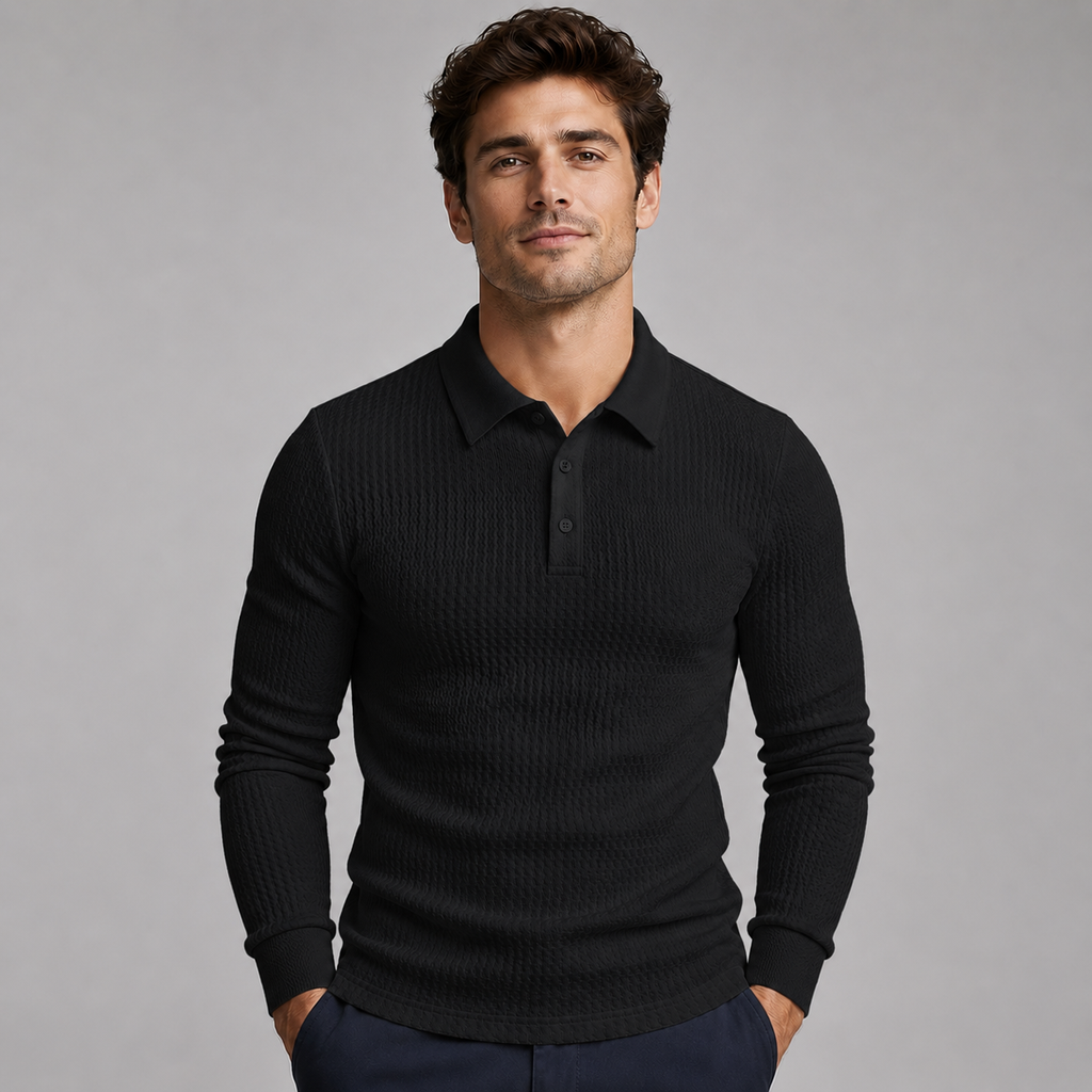 Men's Long-Sleeve Ribbed Polo Sweater