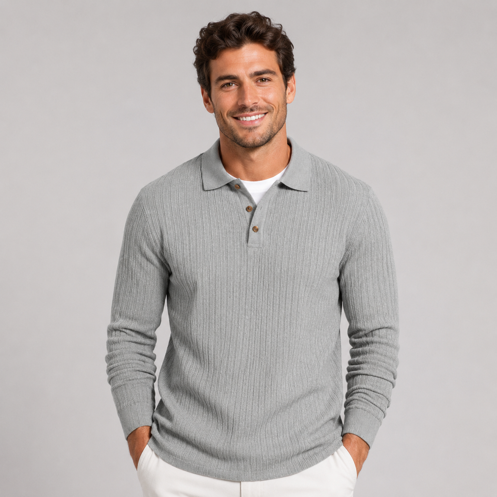 Men's Long-Sleeve Ribbed Polo Sweater