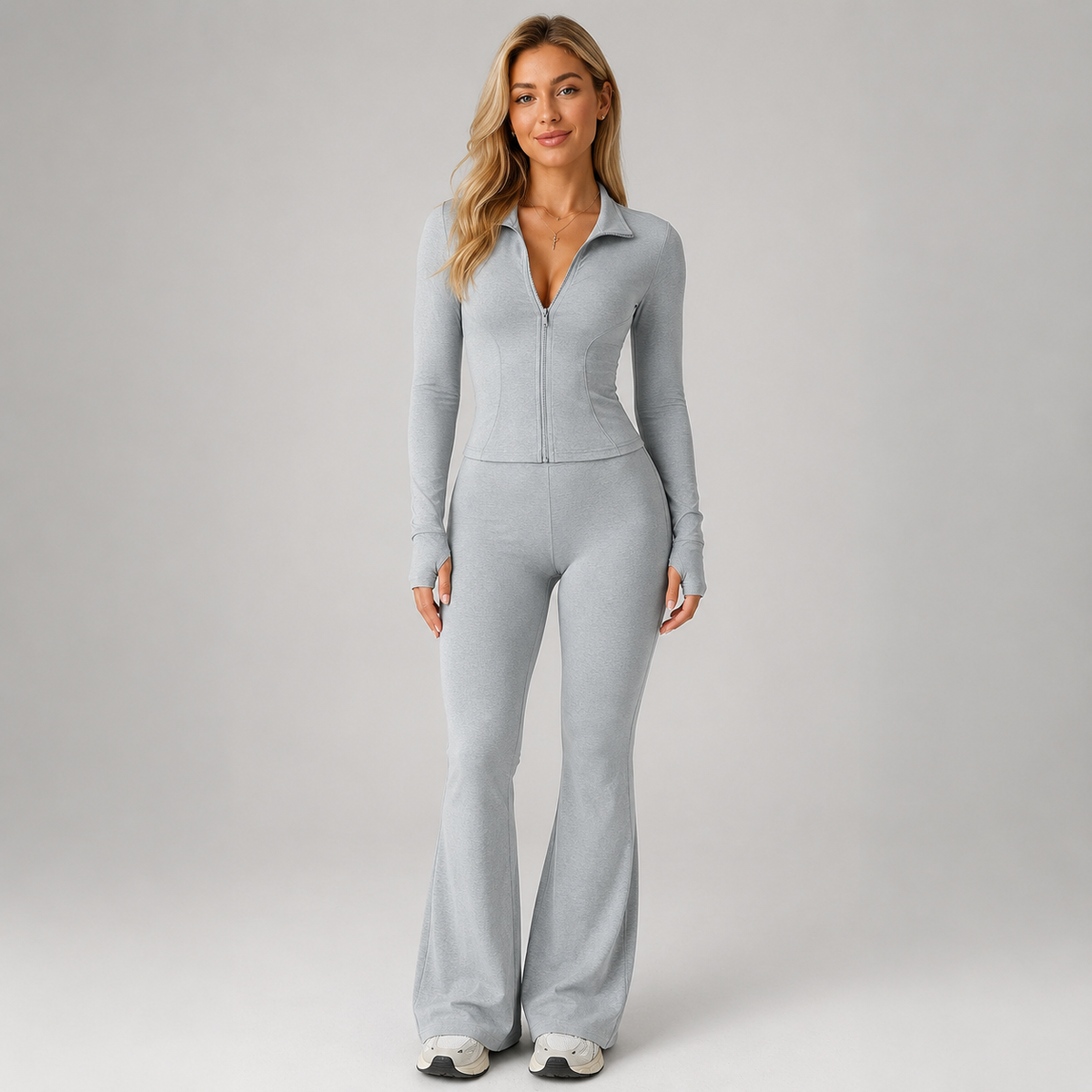 Women's Co-Ord Set Ribbed Zip Top Flared Trousers
