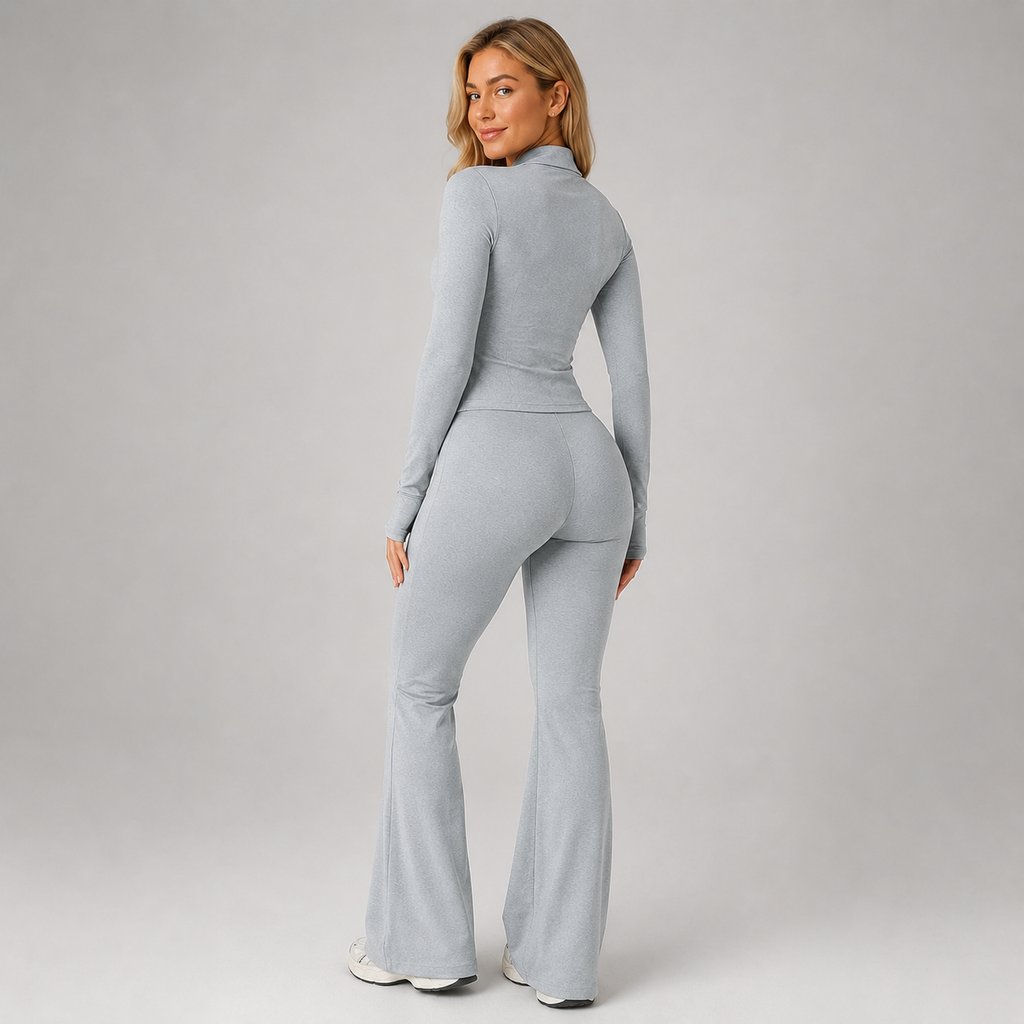 Women's Co-Ord Set Ribbed Zip Top Flared Trousers