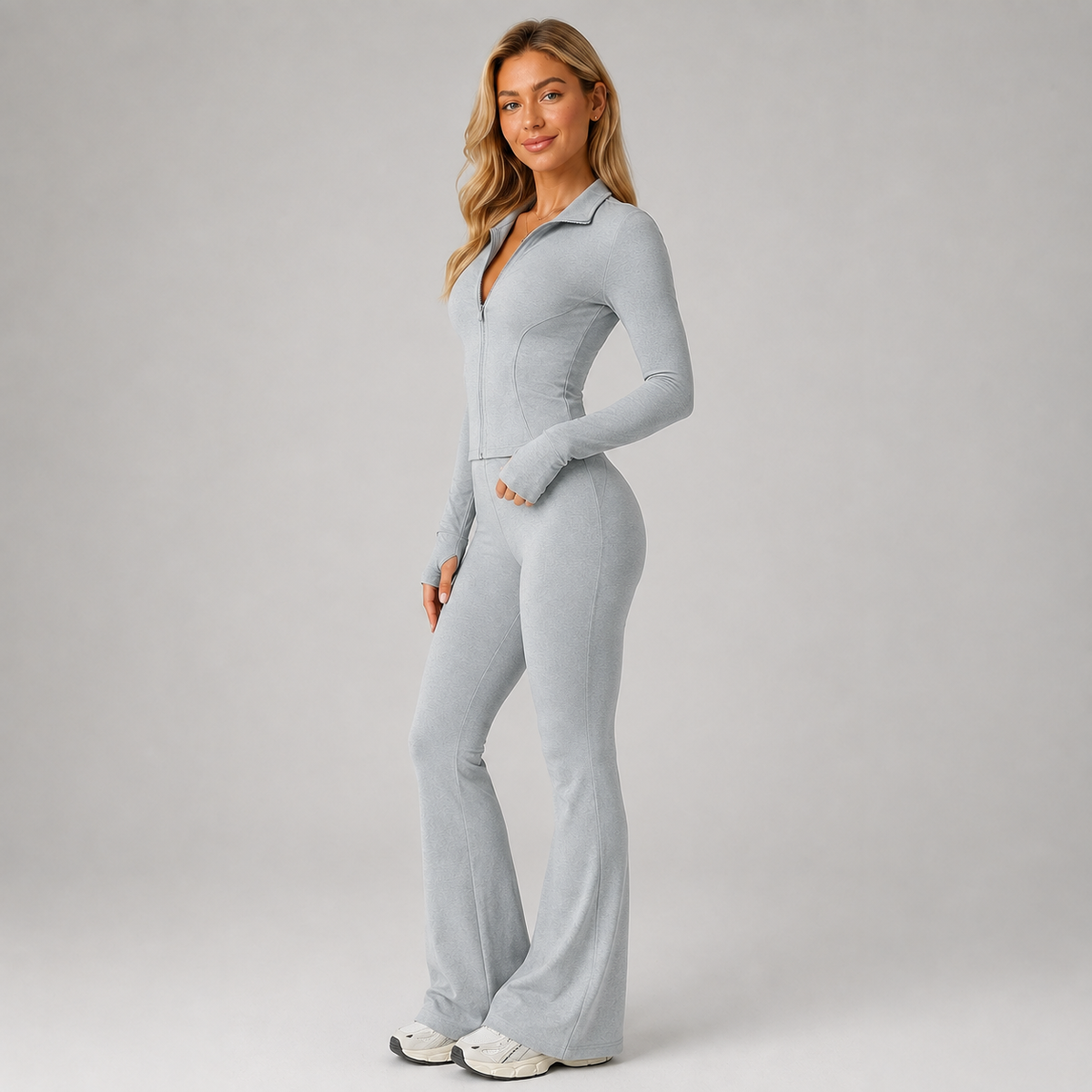 Women's Co-Ord Set Ribbed Zip Top Flared Trousers