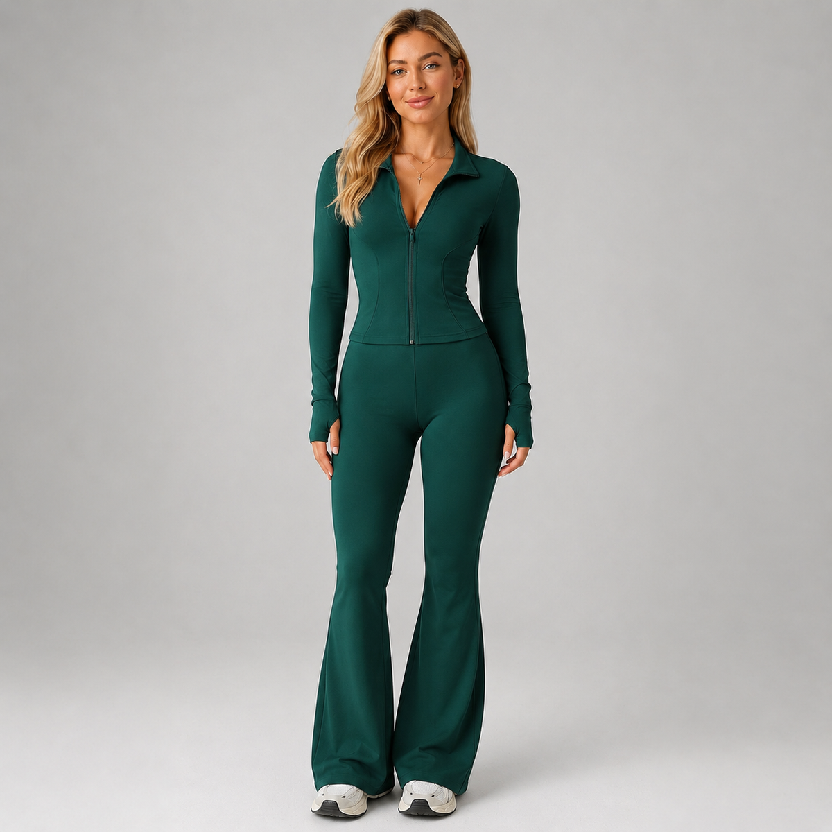 Women's Co-Ord Set Ribbed Zip Top Flared Trousers