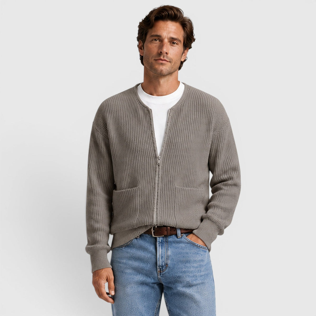 Men's Zip Up Knit Cardigan for Smart Casual Everyday Wear