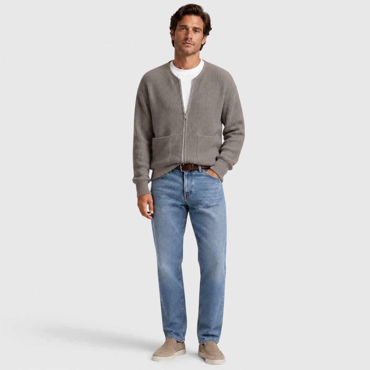 Men's Zip Up Knit Cardigan for Smart Casual Everyday Wear