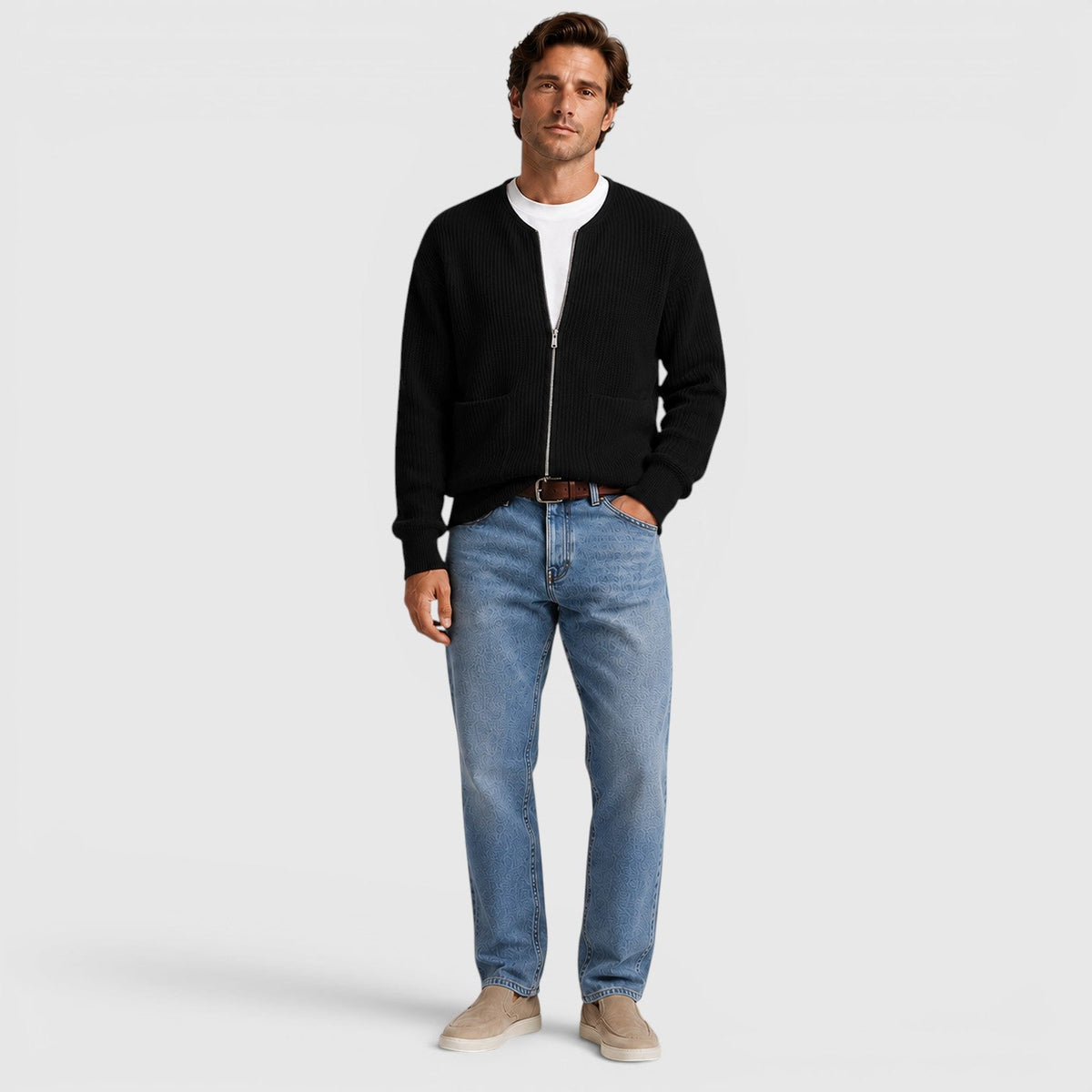 Men's Zip Up Knit Cardigan for Smart Casual Everyday Wear