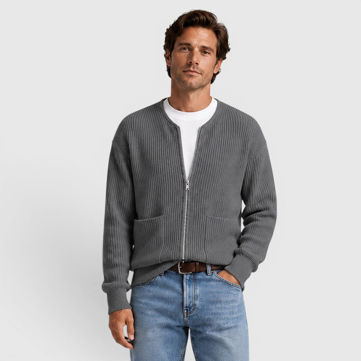 Men's Zip Up Knit Cardigan for Smart Casual Everyday Wear